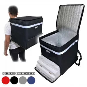 mochila termica delivery doble tapa Termofood carga por el frente y por arriba pedidos reparto comida pizzas bebidas
