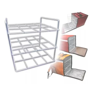 rejilla metalica estructura parrilla de dos estantes y tres compartimientos delivery pizzas, helado, tortas, bebidas